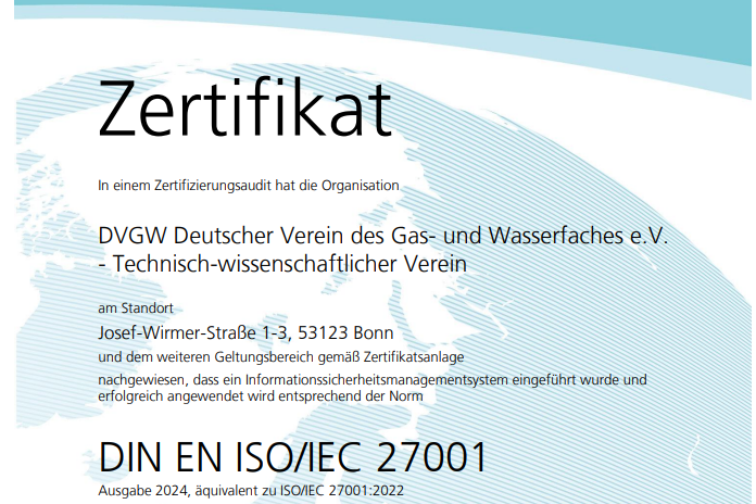 Zertifikat DIN EN ISO/IEC 27001